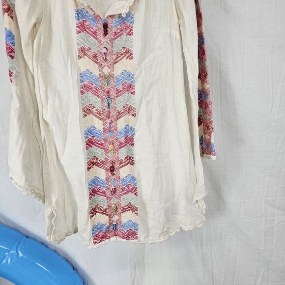 RARE Free People Embroidered Bell Sleeve Boho Mini Dress Misty Meadow $168 Sz 2 - Picture 2 of 6